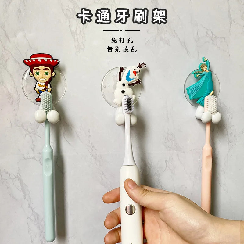 Disney Stitch Mickey Minnie Mouse kids Toothbrush Holder Frozen Spiderman Anime Figure Cartoon Wall Mounted Shelf Bathroom Toys