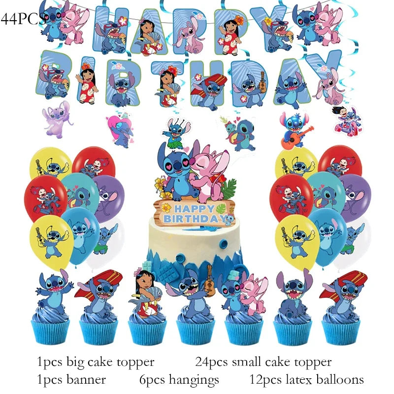 Disney Stitch Birthday Party Decorations Supplies Lilo Stitch Theme Tableware Set Cup Plate Angel Balloon Baby Shower For Kids