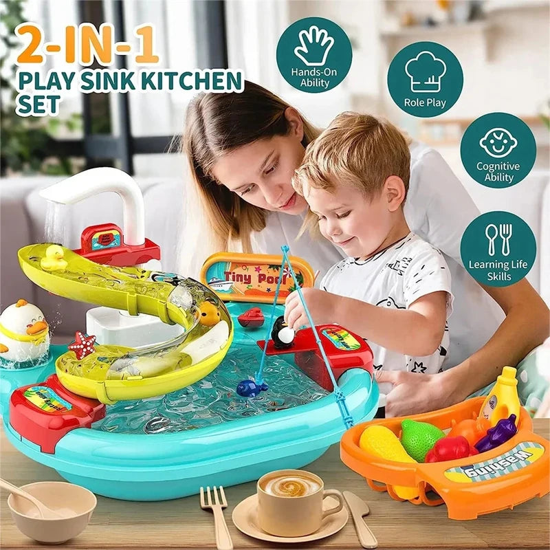 Kitchens Play Food Kitchen Sink Toys 3 in 1 Fishing Pool Toys Pretend Role Play Toys for Boys Girls