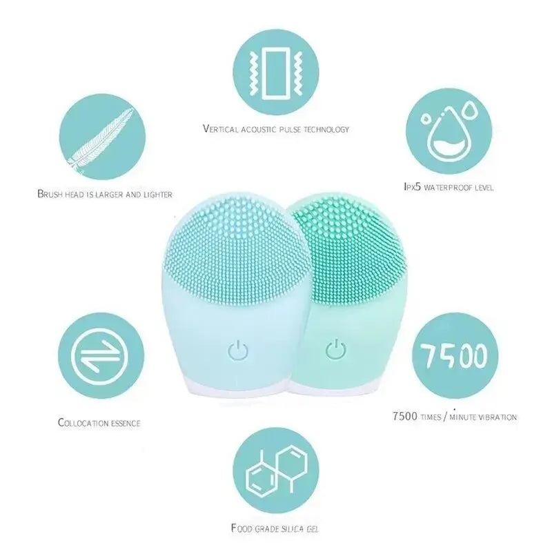 Electric Silicone Facial Cleanser Massager Ultrasonic Vibration Skin Care Massage Tools Beauty Machine Vibration Cleaning