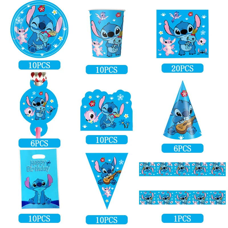 Disney Stitch Birthday Party Decorations Supplies Lilo Stitch Theme Tableware Set Cup Plate Angel Balloon Baby Shower For Kids