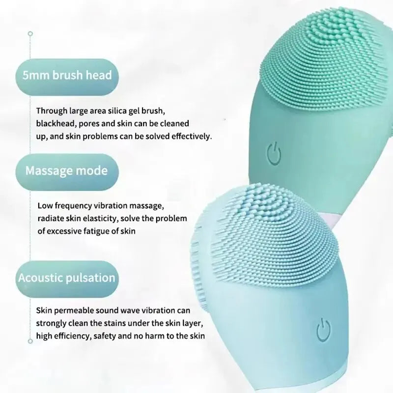 Electric Silicone Facial Cleanser Massager Ultrasonic Vibration Skin Care Massage Tools Beauty Machine Vibration Cleaning