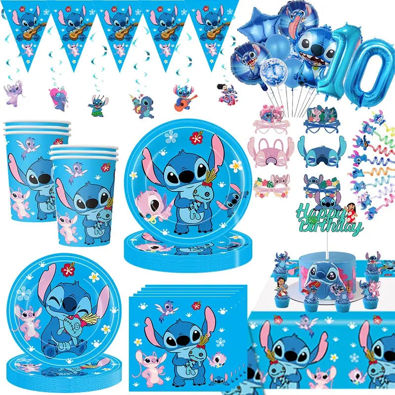 Disney Stitch Birthday Party Decorations Supplies Lilo Stitch Theme Tableware Set Cup Plate Angel Balloon Baby Shower For Kids