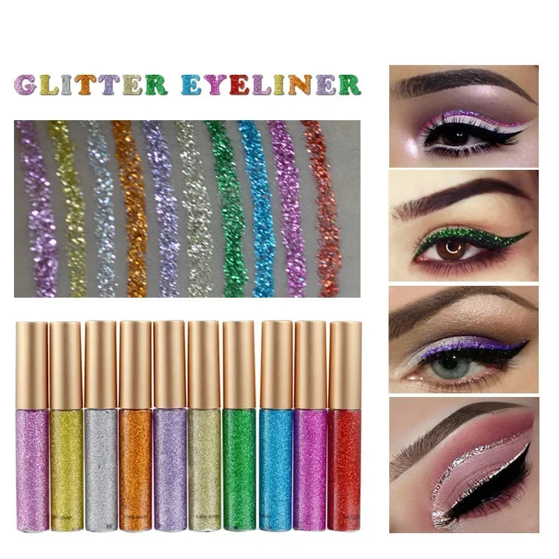 10 Colors White Gold Glitter Liquid Eyeliner for Easy To Wear Waterproof Liquid Eyeliner Beauty Eye Liner Eyes Makeup Maquiagem