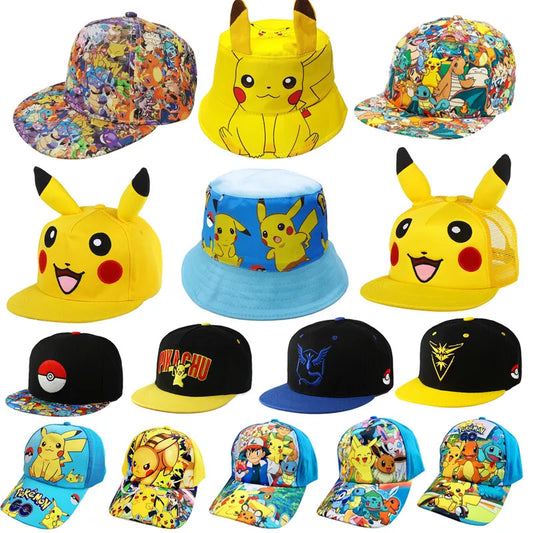 Cartoon Pokemon Baseball Cap Pikachu Hat Adjustable Pokemon Cosplay Hip Hop kids Girls Boys Anime Figure Toys Gifts man children