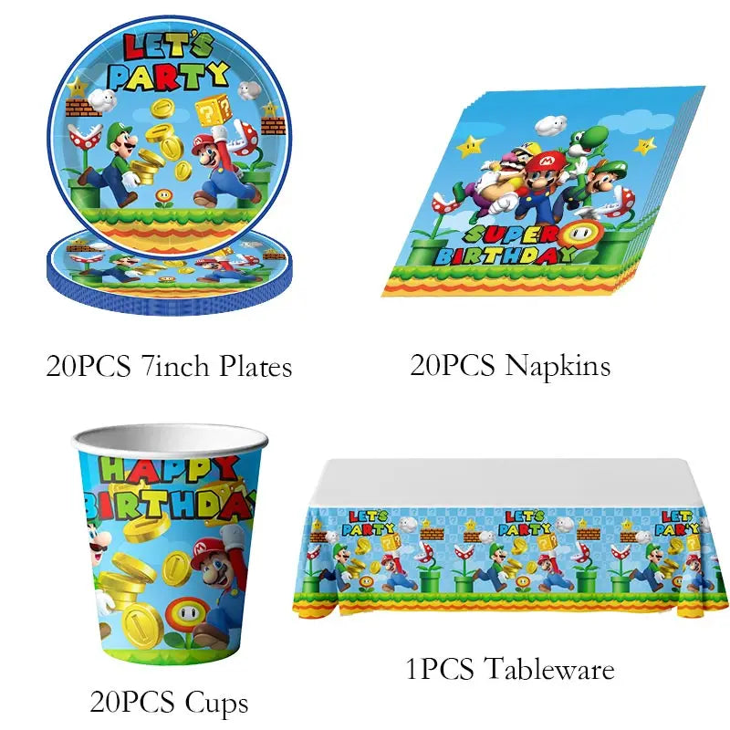 Super Mario Bros Verjaardagsfeestje Decoratie Spel Mario Brother Thema Servies Cup Plaat Ballon Feestartikelen Kinderachtergrond