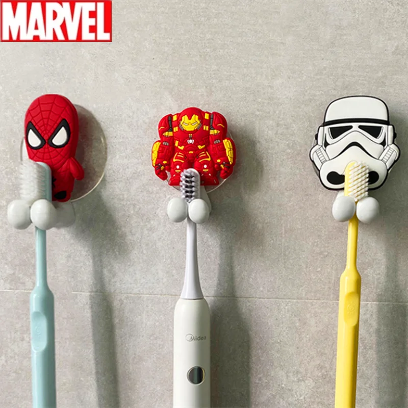 Disney Stitch Mickey Minnie Mouse kids Toothbrush Holder Frozen Spiderman Anime Figure Cartoon Wall Mounted Shelf Bathroom Toys