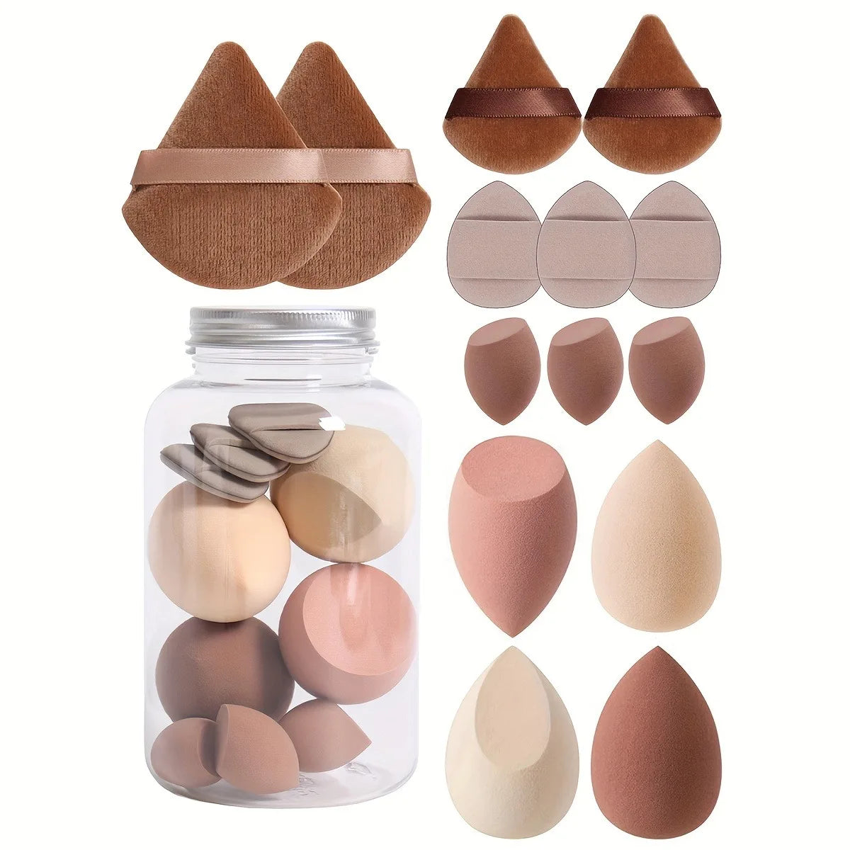 14pc Makeup Sponge Set With Storage Jar, Velvet Beauty Blenders, Makeup Sponge Finger Puff, Foundation Cosmetic Puffs