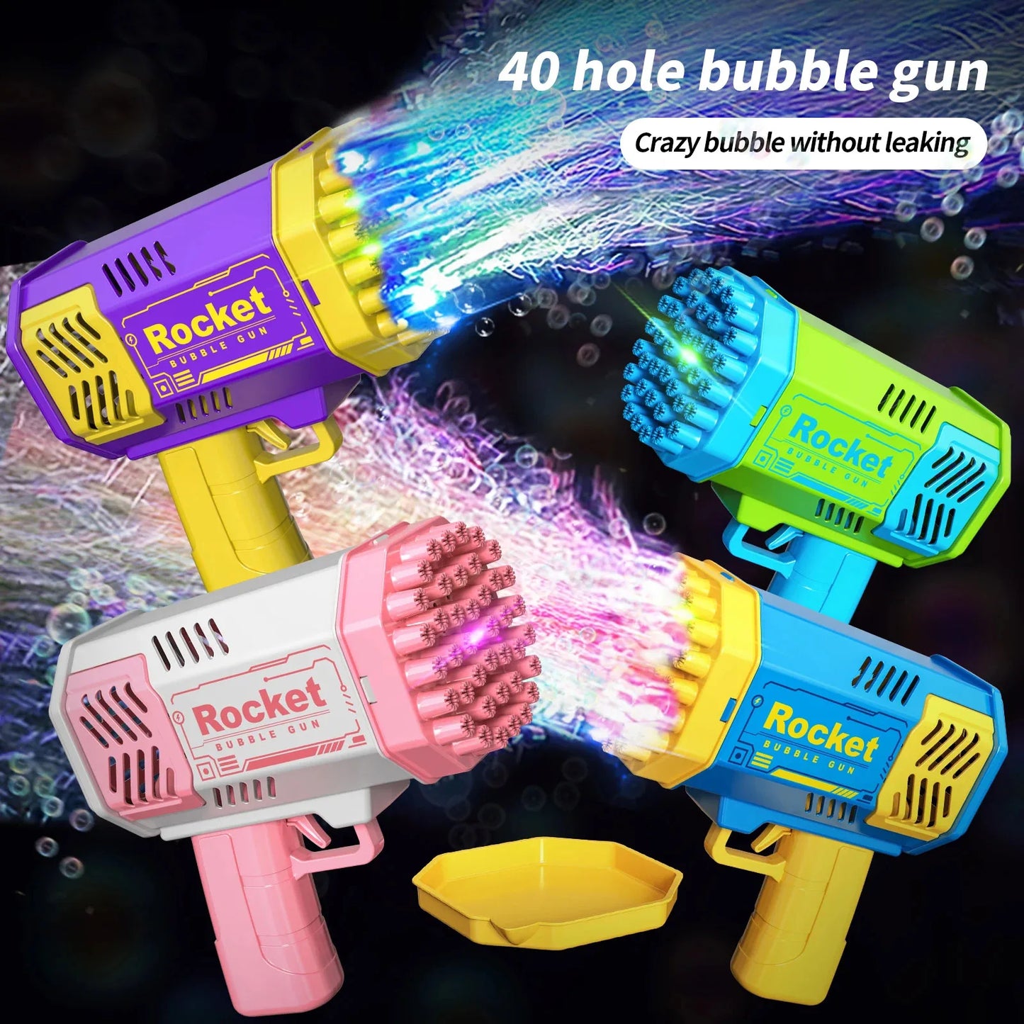 40 Gaten Elektrische Raket Bubble Machine Handheld Automatische Ruimte Licht Bubble Gun Kids Outdoor Battle Speelgoed Zonder Bubble Water