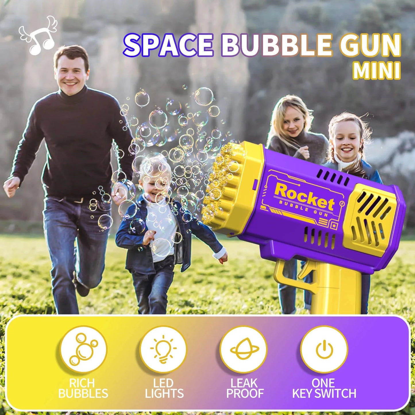 40 Gaten Elektrische Raket Bubble Machine Handheld Automatische Ruimte Licht Bubble Gun Kids Outdoor Battle Speelgoed Zonder Bubble Water